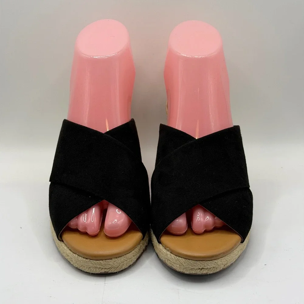 J.Crew Black Crossover Espadrille Wedge Sandals BH223 Womens 7